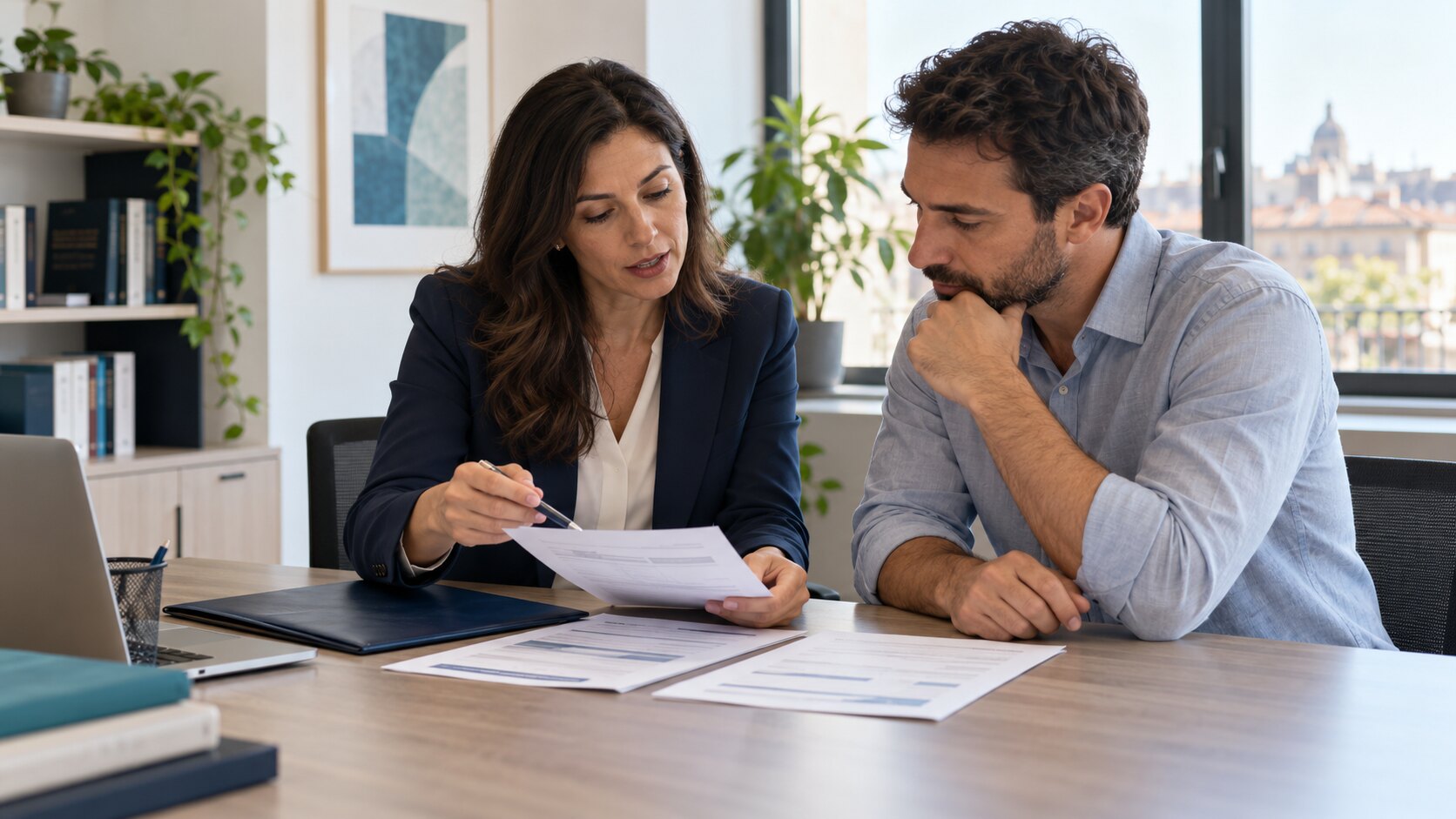 Scena illustrativa di consulenza sui documenti del rapporto di lavoro